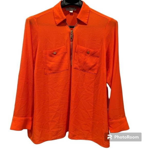 🤗 Michael Michael kors sheer polyester long sleeve blouse orange 2X - Picture 1 of 3